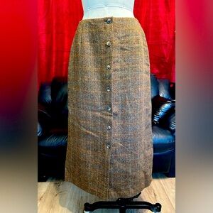 Vintage Dark Academia Orvis Brown Wool Herringbone Midi Skirt